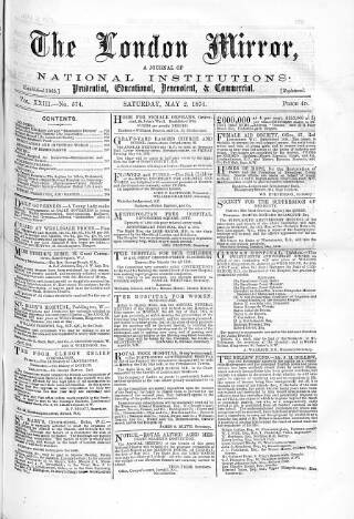 cover page of London Mirror published on May 2, 1874