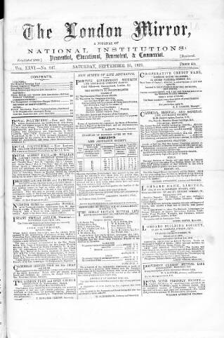 cover page of London Mirror published on September 25, 1875