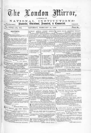 cover page of London Mirror published on February 19, 1876