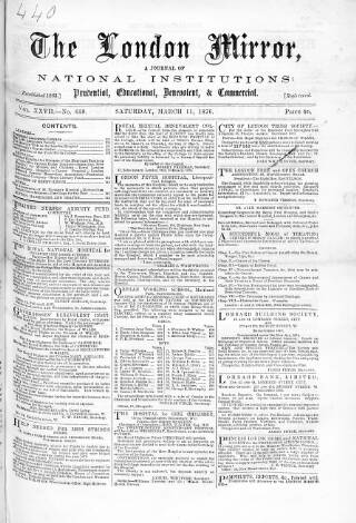 cover page of London Mirror published on March 11, 1876