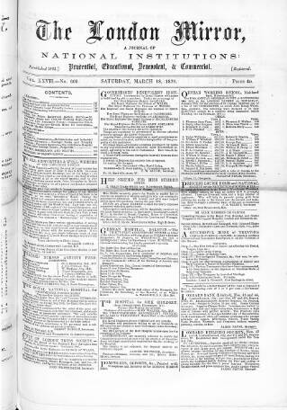 cover page of London Mirror published on March 18, 1876