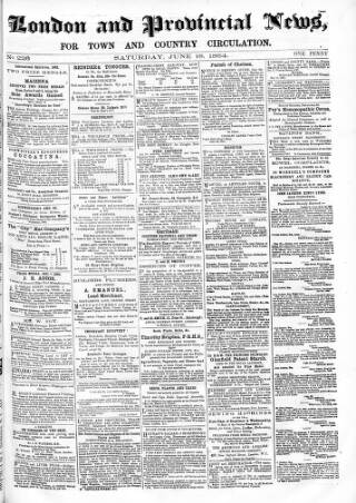 cover page of London & Provincial News and General Advertiser published on June 18, 1864