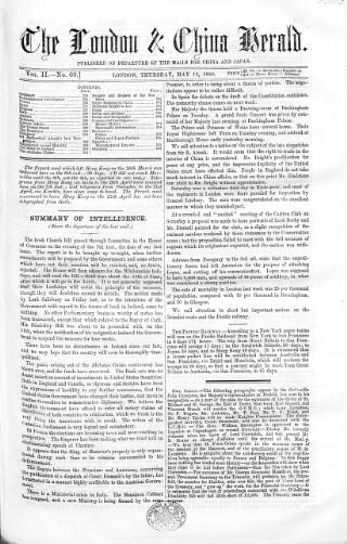 cover page of London & China Herald published on May 13, 1869