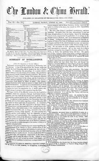 cover page of London & China Herald published on August 13, 1869