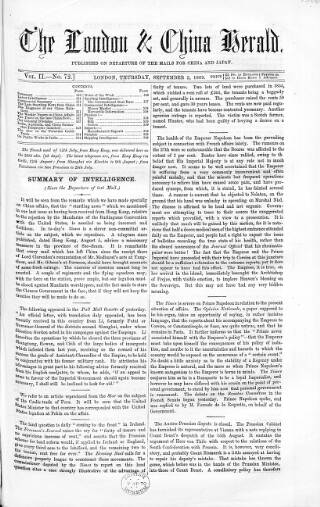 cover page of London & China Herald published on September 2, 1869