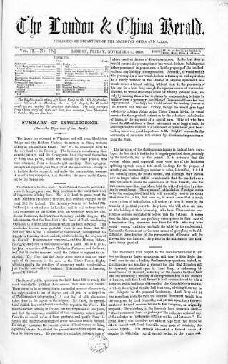 cover page of London & China Herald published on November 5, 1869