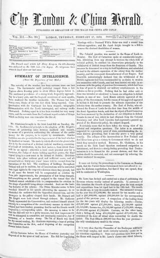 cover page of London & China Herald published on February 17, 1870