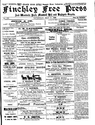 cover page of Finchley Press published on May 2, 1896