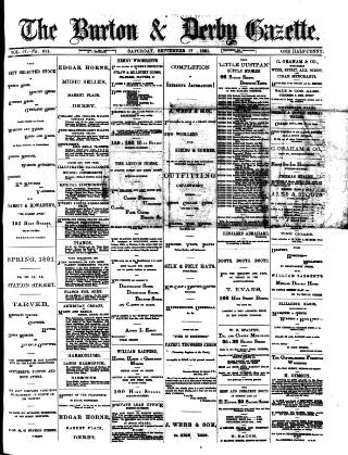 cover page of Burton & Derby Gazette published on September 17, 1881
