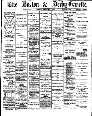 cover page of Burton & Derby Gazette published on February 2, 1884