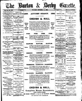 cover page of Burton & Derby Gazette published on November 2, 1886