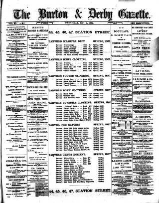 cover page of Burton & Derby Gazette published on May 4, 1887