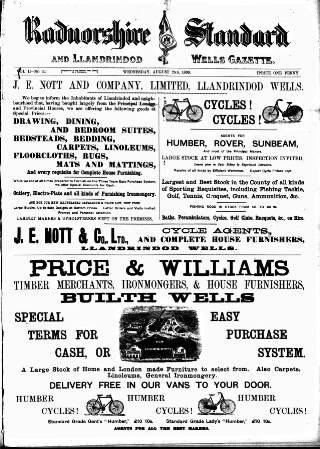 cover page of Radnorshire Standard published on August 2, 1899