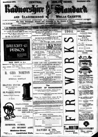 cover page of Radnorshire Standard published on November 2, 1904