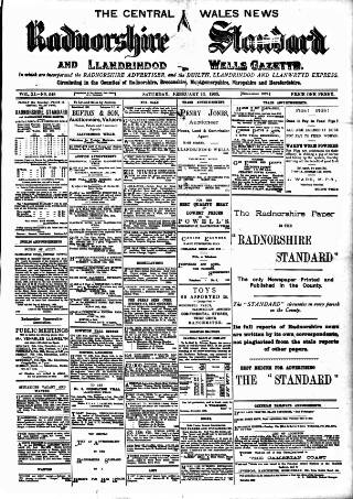 cover page of Radnorshire Standard published on February 13, 1909