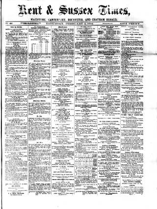 cover page of Kent Times published on February 2, 1884