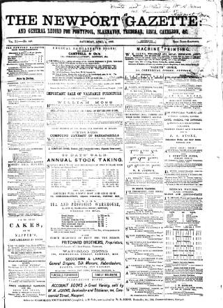 cover page of Newport Gazette published on April 4, 1868