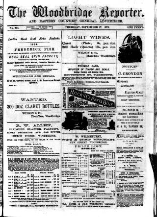 cover page of Woodbridge Reporter published on September 17, 1874