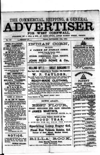 cover page of Commercial, Shipping & General Advertiser for West Cornwall published on September 17, 1870