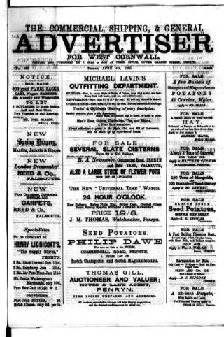 cover page of Commercial, Shipping & General Advertiser for West Cornwall published on April 4, 1885