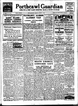 cover page of Porthcawl Guardian published on August 2, 1940