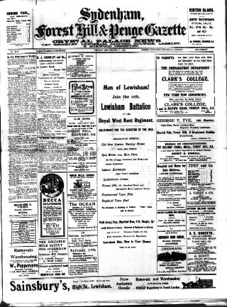 cover page of Sydenham, Forest Hill & Penge Gazette published on September 17, 1915