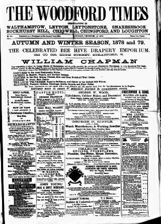 cover page of Woodford Times published on December 14, 1878