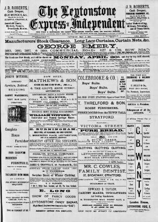 cover page of Leytonstone Express and Independent published on May 2, 1885