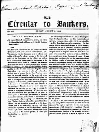 cover page of Bankers' Circular published on August 2, 1844