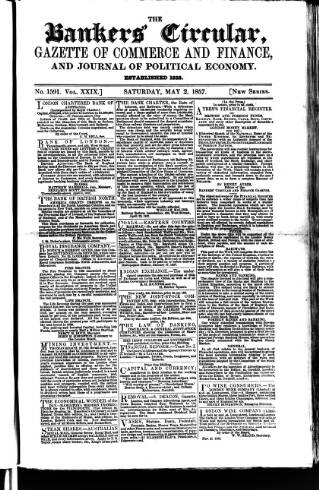 cover page of Bankers' Circular published on May 2, 1857