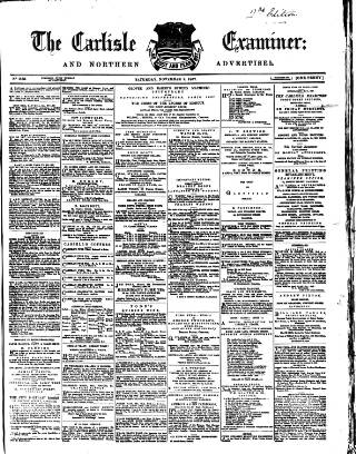 cover page of Carlisle Examiner and North Western Advertiser published on November 2, 1867