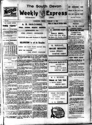 cover page of South Devon Weekly Express published on February 2, 1912