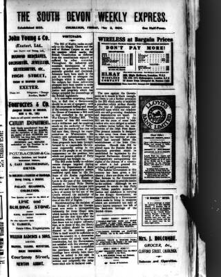 cover page of South Devon Weekly Express published on May 2, 1924
