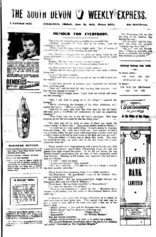 cover page of South Devon Weekly Express published on June 18, 1943