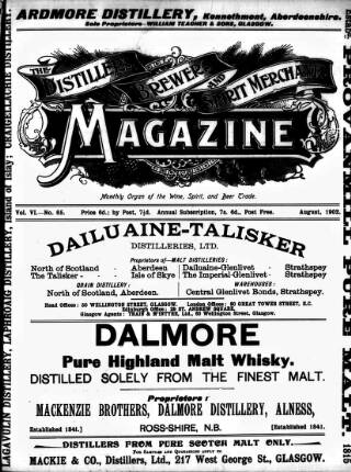 cover page of Distillers', Brewers', and Spirit Merchants' Magazine published on August 1, 1902