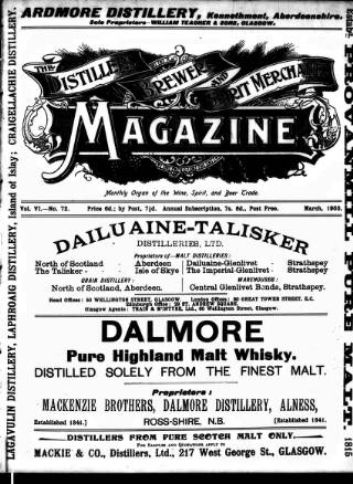 cover page of Distillers', Brewers', and Spirit Merchants' Magazine published on March 1, 1903
