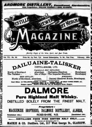 cover page of Distillers', Brewers', and Spirit Merchants' Magazine published on February 1, 1904