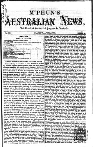 cover page of McPhun's Australian News published on April 1, 1854