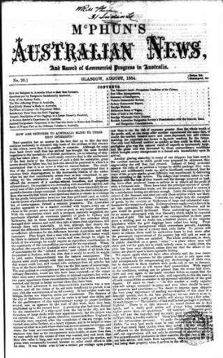 cover page of McPhun's Australian News published on August 1, 1854