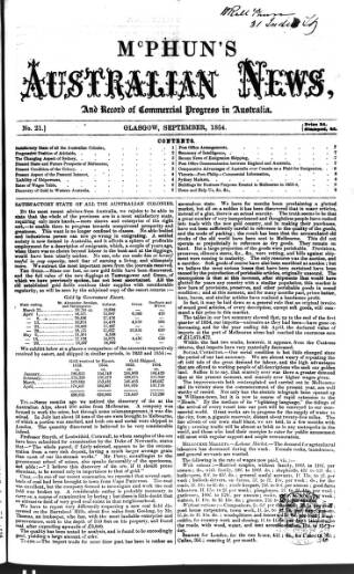 cover page of McPhun's Australian News published on September 1, 1854