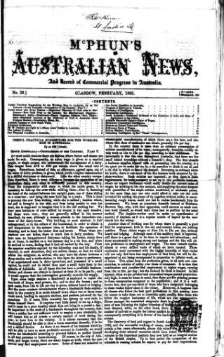 cover page of McPhun's Australian News published on February 1, 1855