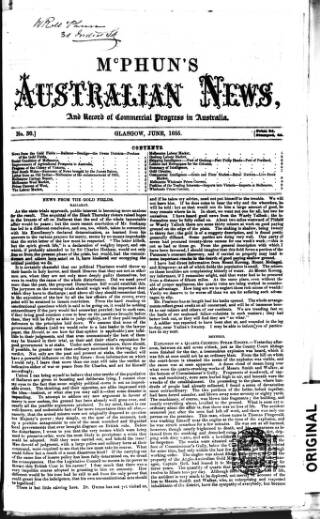 cover page of McPhun's Australian News published on June 1, 1855