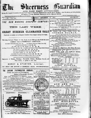 cover page of Sheerness Guardian and East Kent Advertiser published on September 17, 1892