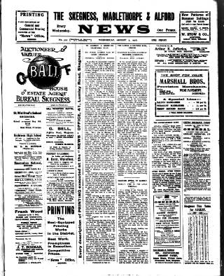 cover page of Skegness News published on August 2, 1916