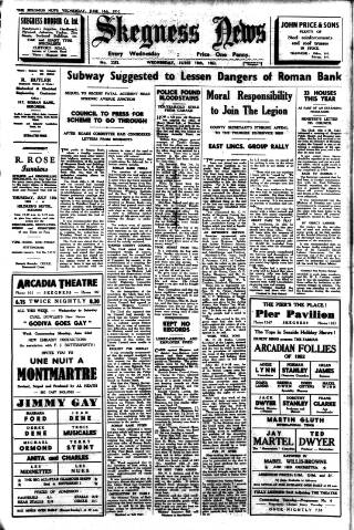 cover page of Skegness News published on June 18, 1952