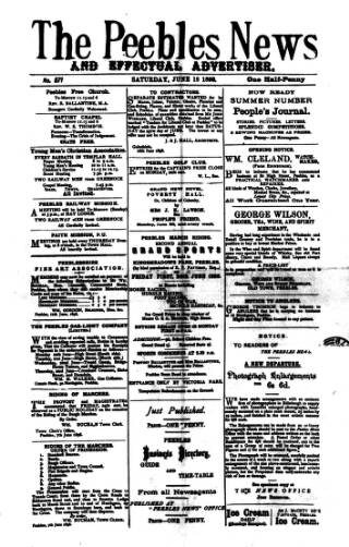 cover page of Peebles News published on June 18, 1898