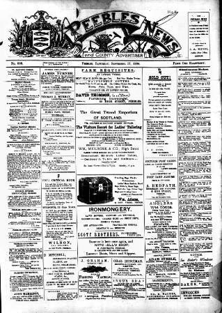 cover page of Peebles News published on September 17, 1904