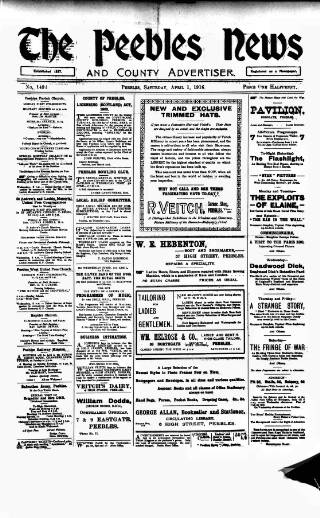 cover page of Peebles News published on April 1, 1916