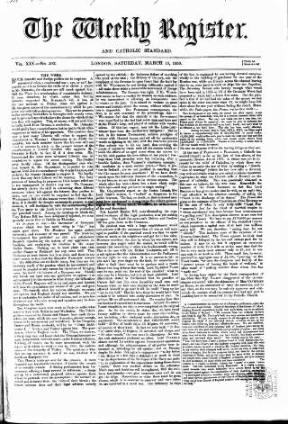 cover page of Weekly Register and Catholic Standard published on March 19, 1859