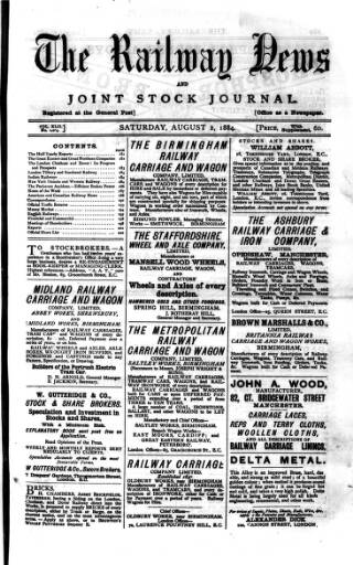 cover page of Railway News published on August 2, 1884